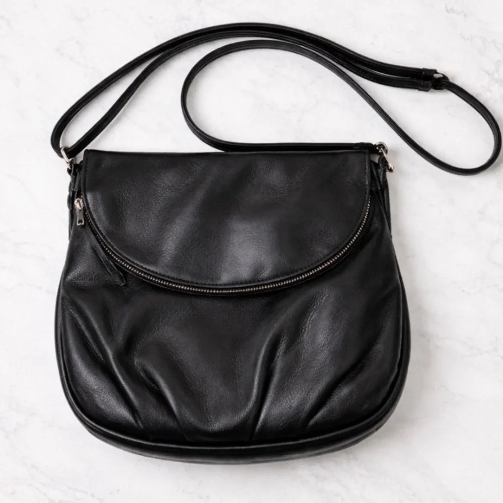 Margot Vintage Y2K Soft Black Leather Shoulder Hobo Boho Fold Over Bag